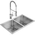 Elkay Equal Dbl Bowl Undrmnt Sink Kit W/ Faucet, 16 Ga, 30-3/4"X18-1/2"X10", SS EFRU311810TFC